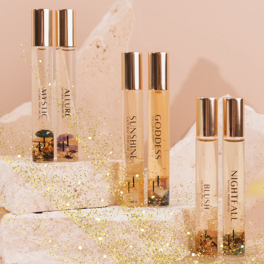 natural perfume oil infused with crystals and 24k gold